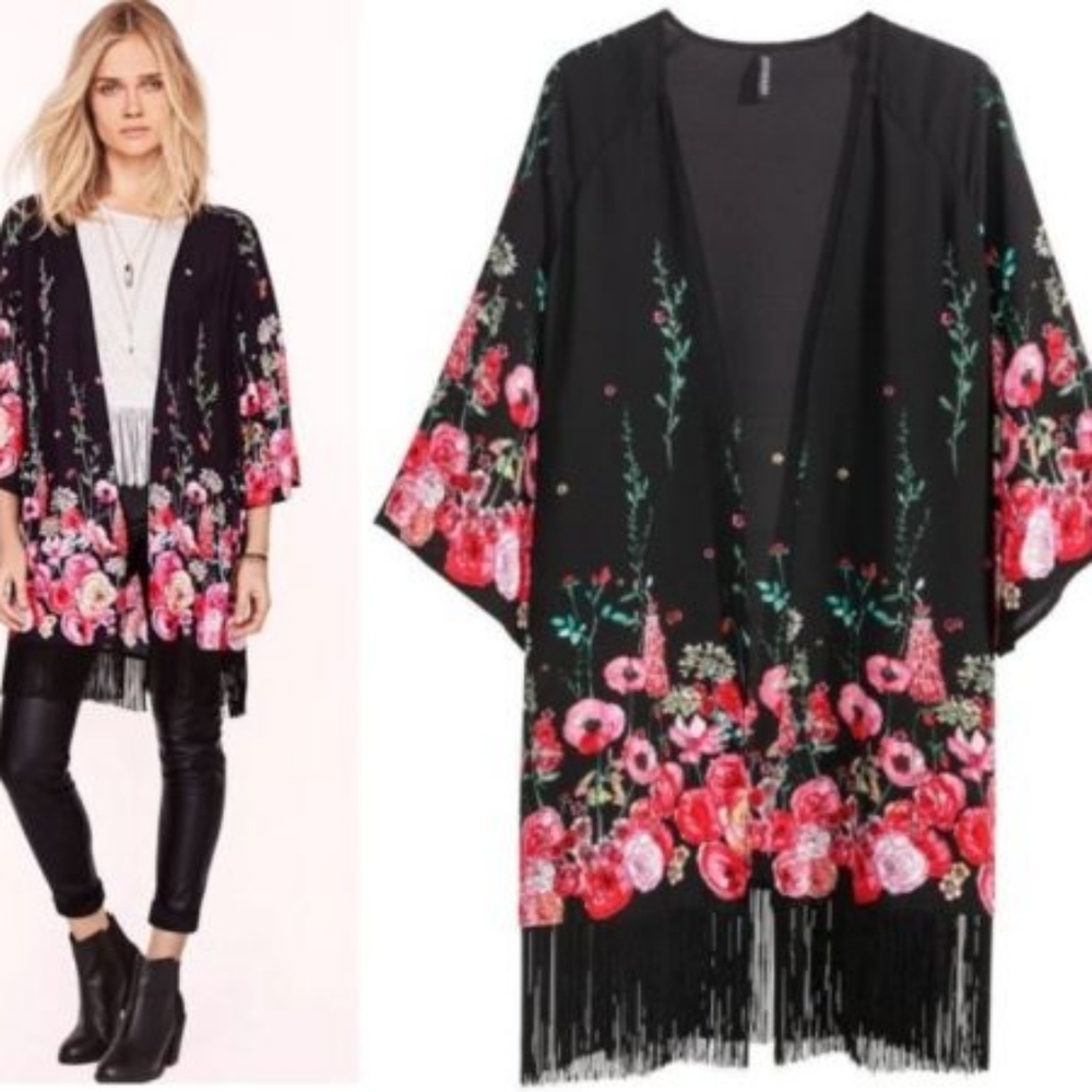 Abstract Rose Printed Kimono